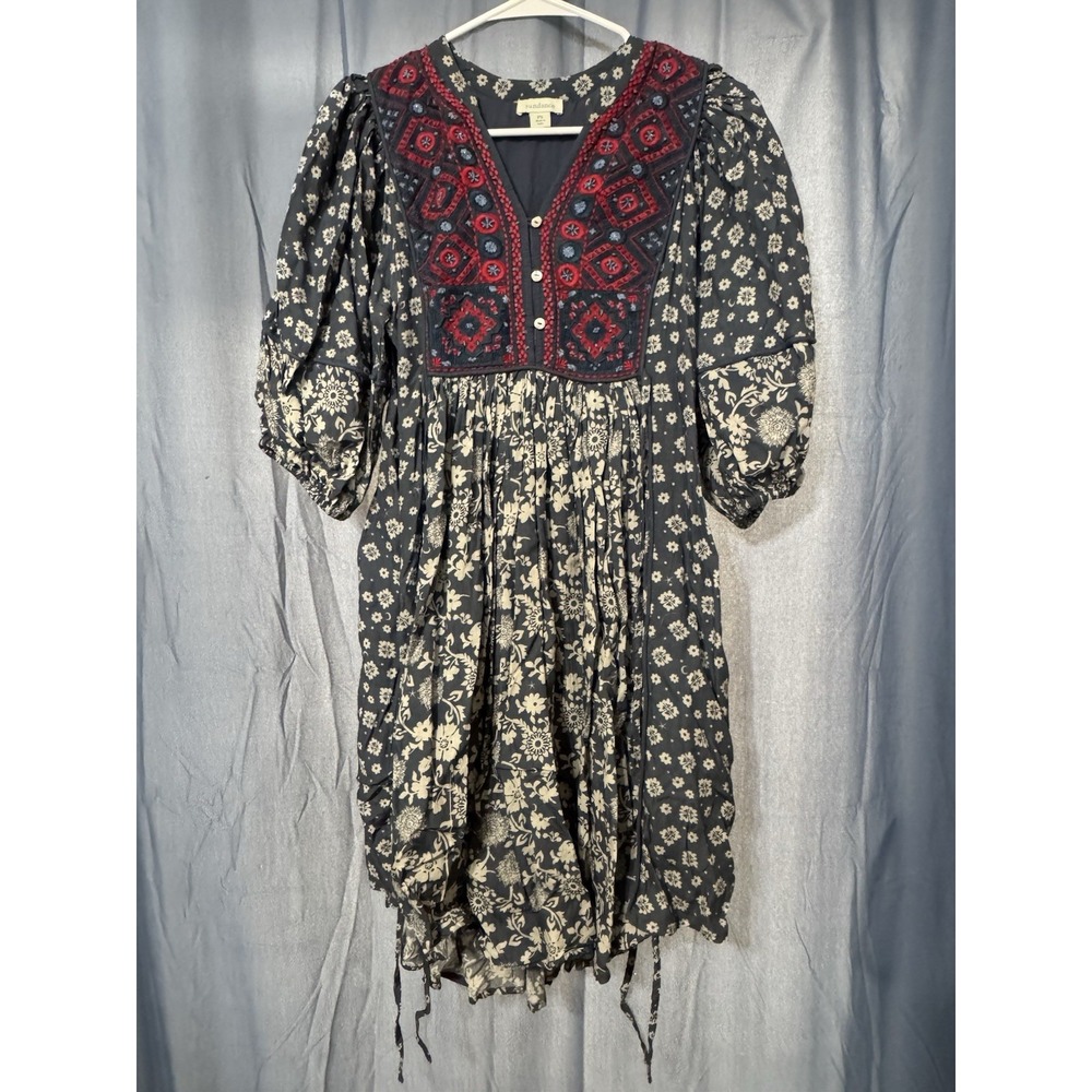Sundance Lana Blue Prairie Dress Floral  Embroidered Peasant Boho Western PS
